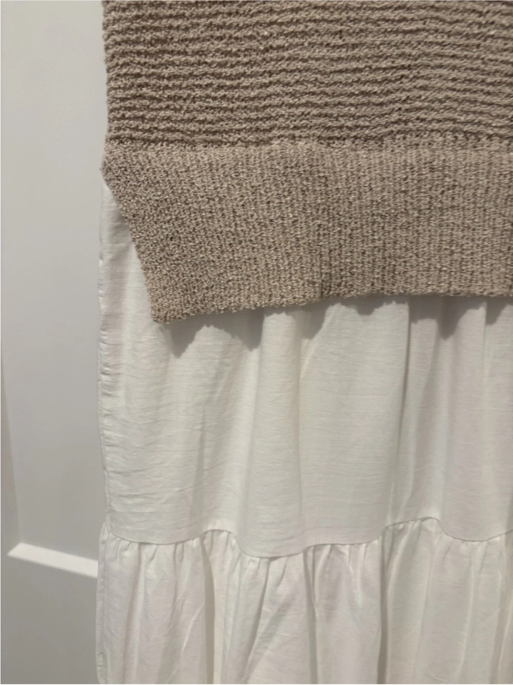 Elan White Tiered Maxi Dress with Tan Knit Sweater Tank - Picture 7 of 16